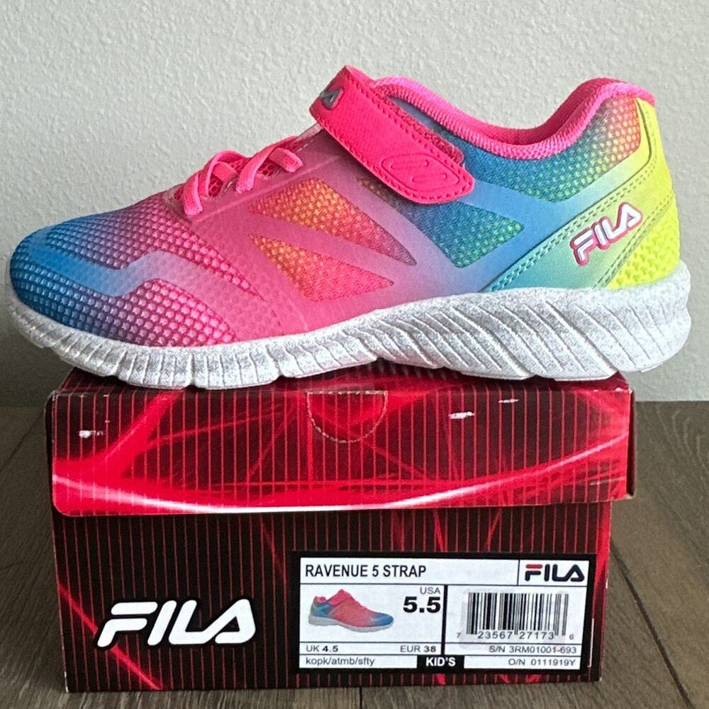 Fila Ravenue 5 Strap Kids Athletic Sneakers Rainbow Pink Ombre Girls Size 5.5